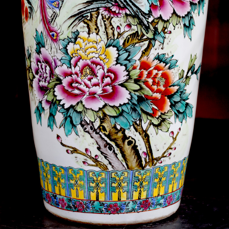 Jingdezhen ceramics hand - made pastel phoenix peony Chinese style of large vase vases sitting room adornment is placed