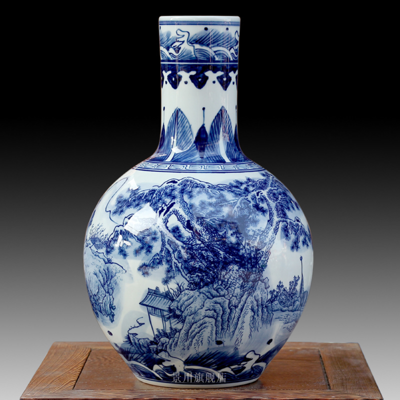 Jingdezhen porcelain vases, antique home decoration rich ancient frame of blue and white porcelain decoration wine furnishing articles