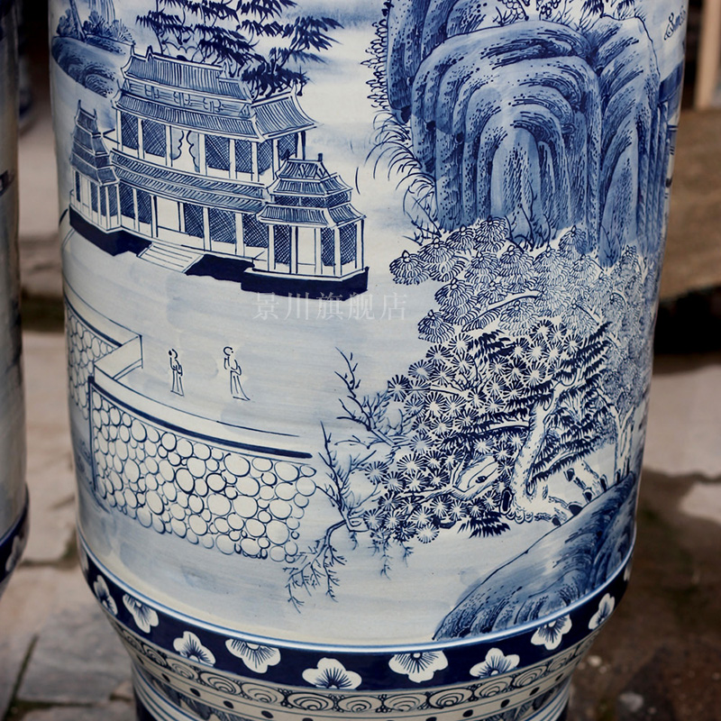 Jingdezhen ceramic antique hand - made landscape paintings of Chinese style of large vase after classic adornment opening gifts furnishing articles