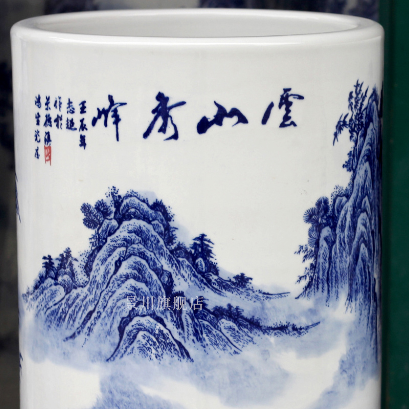 Jingdezhen blue and white porcelain is hand - made landscape painting ceramic quiver of large vases, furnishing articles home sitting room accessory products