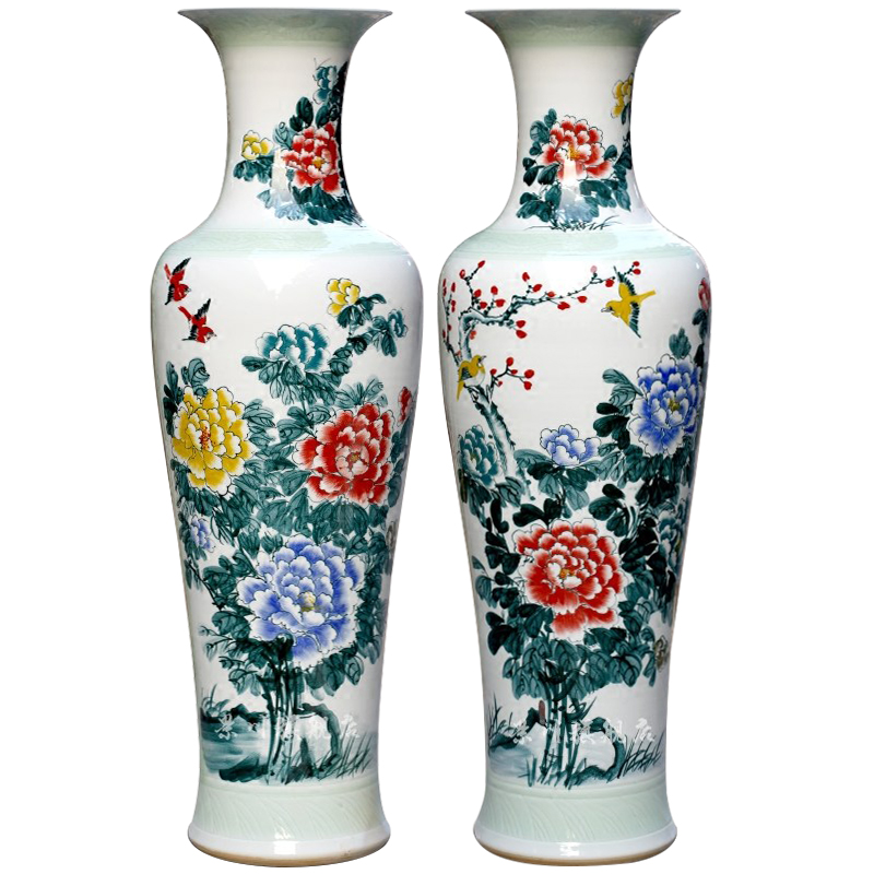 Hand made peony flowers, riches and honour figure of jingdezhen ceramics landing big vase sitting room hotel decoration furnishing articles