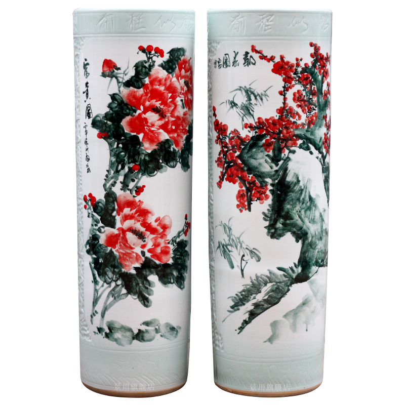 Jingdezhen ceramics hand - made peony vases of large vases carved quiver opening gifts home decoration