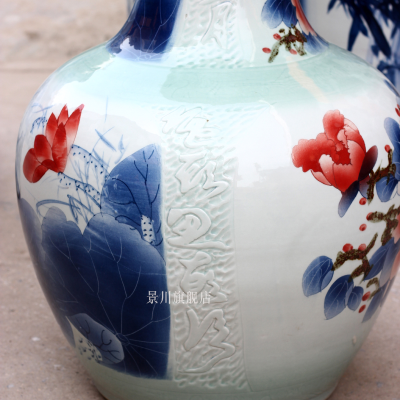 Jingdezhen ceramic hand - made figure peony blooming flowers big vase household living room large bottles of decorative furnishing articles