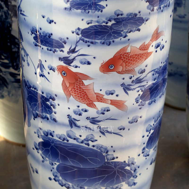 Hand made lotus fish landing big vase quiver of jingdezhen ceramics for wining years home sitting room hotel furnishing articles