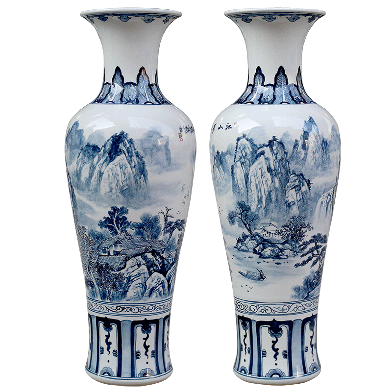 Be born great vase jiangshan jiao more antique hand - made scenery blue and white porcelain of jingdezhen ceramics sitting room big furnishing articles