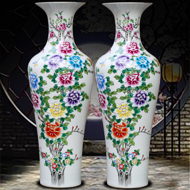 Hand made pastel big vase peony vase of porcelain of jingdezhen ceramics vase of large sitting room hotel furnishing articles
