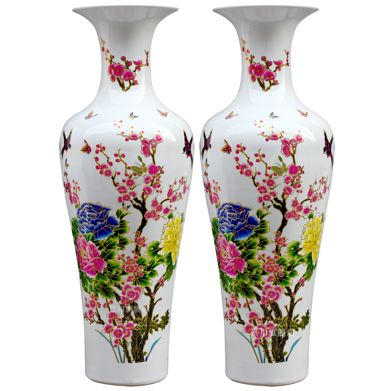 Jingdezhen ceramics pure white glaze peony big vase landed sitting room flower arranging modern household adornment furnishing articles