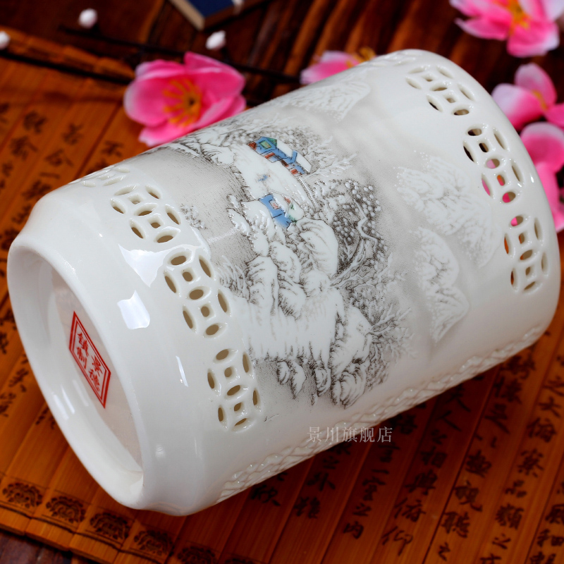 Jingdezhen ceramics study adornment fashion hollowed - out ivory porcelain brush pot office furnishing articles the teacher 's day gifts