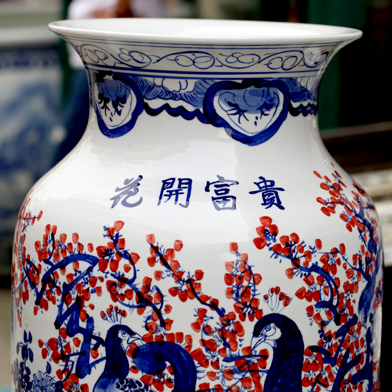 Jingdezhen hand - made ceramic blooming flowers big vase home sitting room hotel of large quiver furnishing articles ornaments