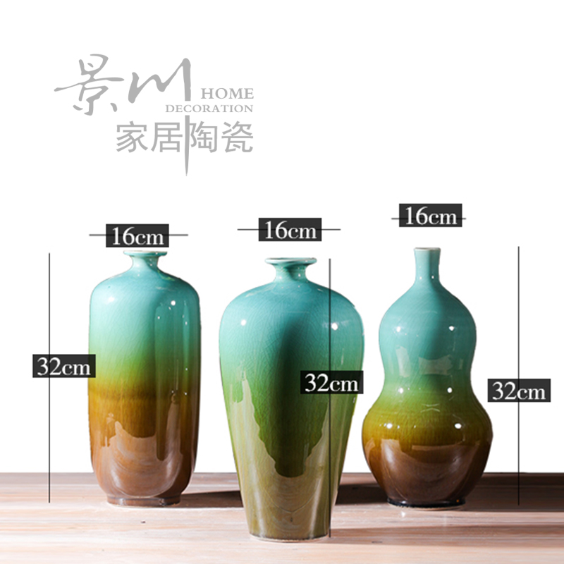 Jingdezhen ceramics up crack glaze vase three - piece home furnishing articles mesa of I sitting room adornment