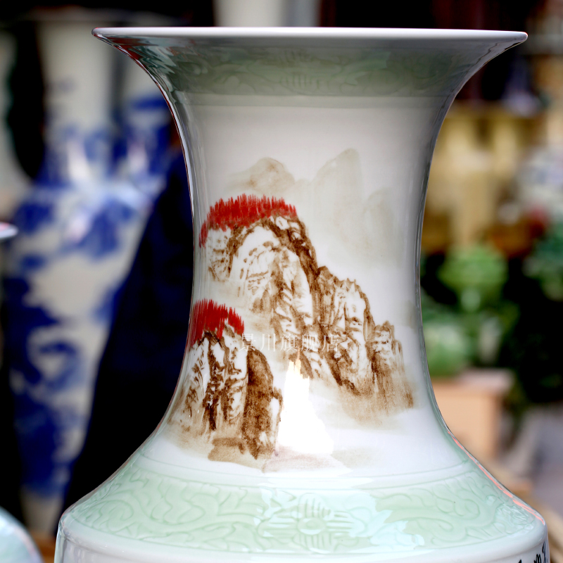 Hand draw luck landing a big vase landscape painting porcelain jingdezhen ceramics sitting room big furnishing articles