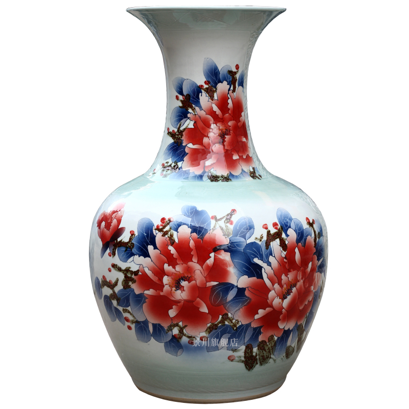 Jingdezhen ceramic hand - made figure peony blooming flowers big vase household living room large bottles of decorative furnishing articles