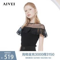 AIVEI Xinhe Ivy new summer perspective mesh stitching embroidered wool sweater womens top L7201502