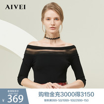 AIVEI Xinhe Ai Wei spring and autumn new shopping mall with the same word shoulder see-through sweater L7101004