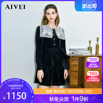 AIVEI Aiwei 2021 Winter New Bow Shoulder Collar Doll Velvet Dress N0660023