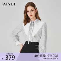 AIVEI Hingga Ai Wei Spring New Lace Stitching Bright Sheet Streaming Su Design Feel Shirt M0560097