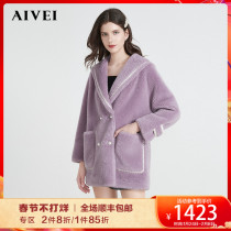 AIVEI welcomes Ivy 2021 winter new double-breasted navy collar sheep shearing fur coat M0660150