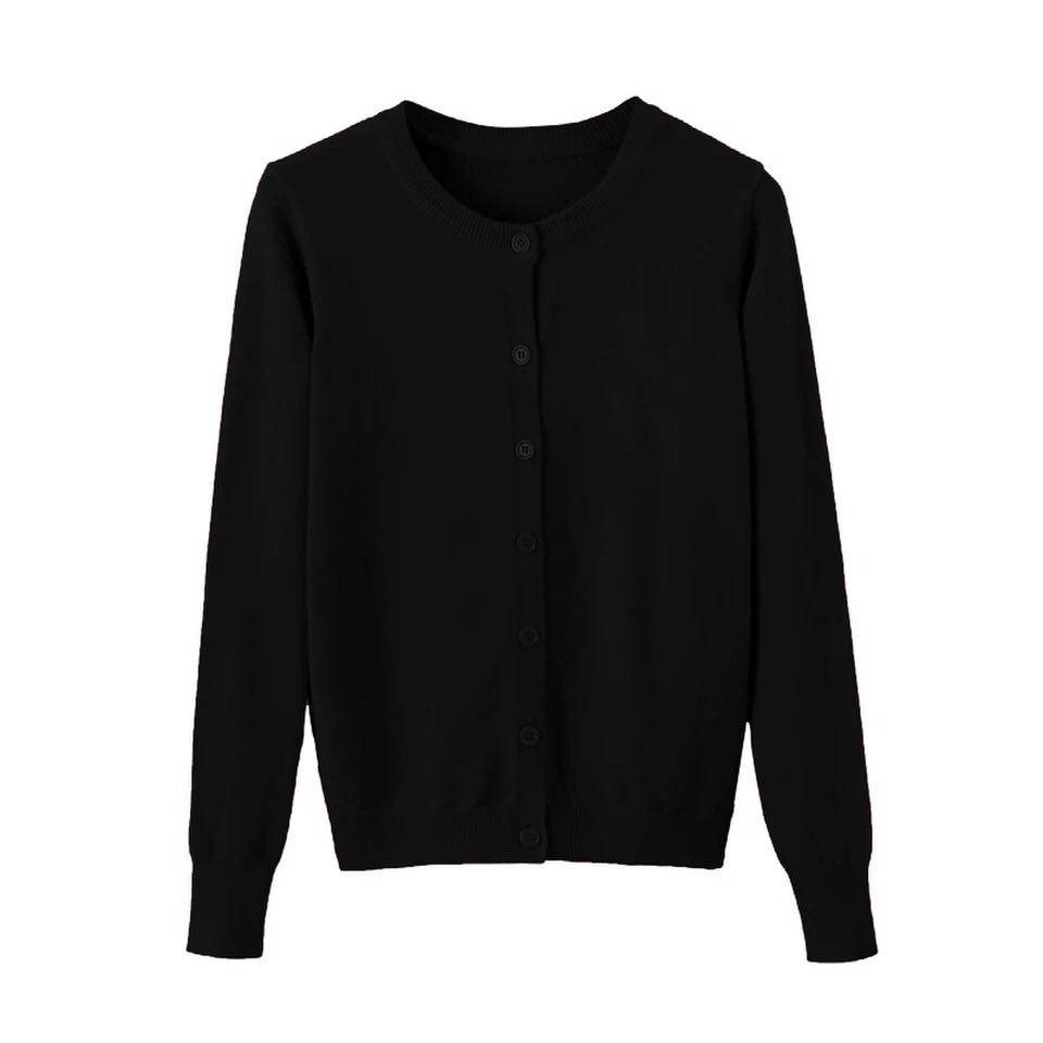 针织外套女春秋季黑色小开衫毛衣外搭冬圆领新款修身百搭短款上衣