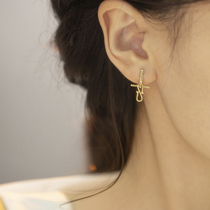 Full wise top floor with the same style Korea 14k rose gold advanced senses extremely brief zircons stone earrings woman small and delicate earrings