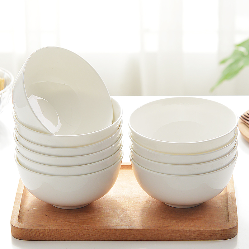 Tangshan Bone China Porcelain Bowl Home Suit White Rice Bowl rice Bowl With Foam Noodles Bowl of Ceramic Bowl Single Dining Cutlery White Porcelain Bowl