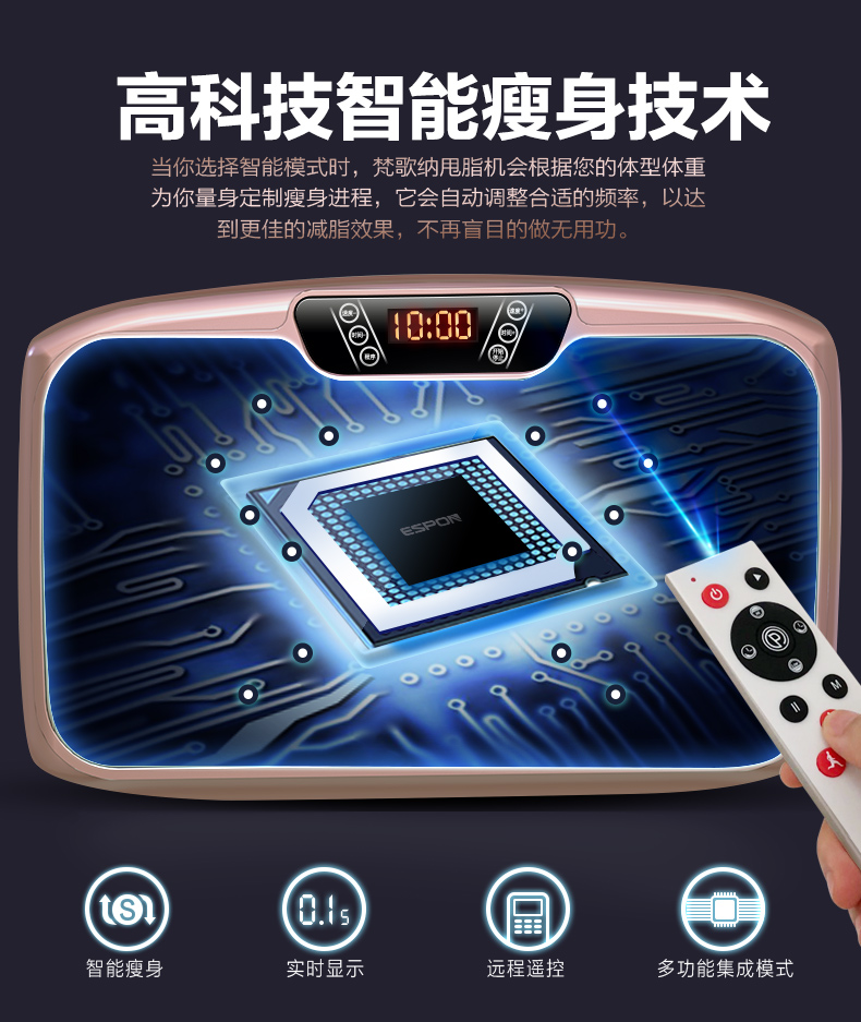 高科技智能瘦身技术当你选择智能模式时,梵歌纳甩脂机会根据您的体型体重为你量身定制瘦身进程,它会自动调整合适的频率,以达到更佳的减脂效果,不再盲目的做无用功。e :0: 0ts)05智能瘦身实时显示远程遥控多功能集成模式-推好价 | 品质生活 精选好价