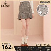 ELAND clothes love spring and summer temperament elegant plaid ruffle skirt A-line short skirt shows thin women