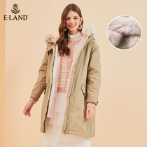 ELAND clothing love winter liner hooded tooling wind hair sliver fox fur cotton clothing female long model