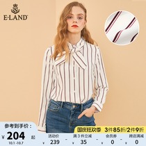 ELAND dress love spring and summer Korean version of ins vertical stripes lace up bow long sleeve shirt female temperament