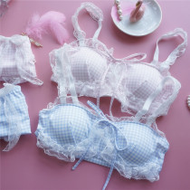 Day Department Teenage Girl Students Colostrum Small Breast Bra Cute Lace Plaid Without Steel Ring Smear Underwear Underwear