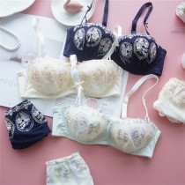 Day Ensemble Palace Wind Embroidery Underwear Sexy Sweet bra with steel ring Girl small breasted slim cup upper tobra suit
