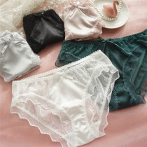 Satin Lace Lace Sexy Low Purse Hip Pants Teen Mesh Veil Transparent Triangle Pants Pure Cotton Crotch Lady Pants Head