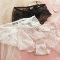 Day Ensemble Teenage Girl Lace Ultra Slim Transparent Sexy Triangle Pants Breathable Pure Color Low Waist Underpants Youth Sweet Pants Head