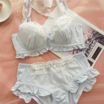 Day Ensemble Young Girl Sweet Big Code Bra Suit With Small Comfort Lace Cute Blue Womens Underwear Breathable New