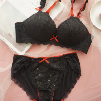 Day Ensemble Sweet Hollowed-out Embroidered All-cotton Coalage Girl without steel ring bra suit Cute Comfort No bra