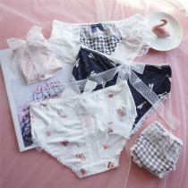Teenage Girl Bag Hip Low Waist Underpants Lace lace Japanese Milk Silk Lace Triangle Pants Cute Plaid Bow Tie Pants Head