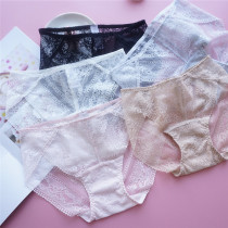 Summer New products Japan No marks Breathable Transparent Full Lace Cotton Crotch Triangle Pants Lady Low Waist Shorts