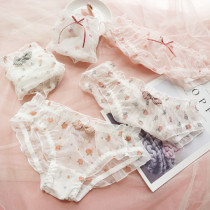 Day Series Sweet Mesh Yarn Printed Cute Girl Pants Low Waist Cotton Crotch Breathable Triangle Pants Cherry Fruit Bottom Pants