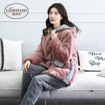 Cotton pajamas woman thickened with coral fluff in three layers of cotton jacket in winter can wear warm and fluffy autumn winter home clothing out