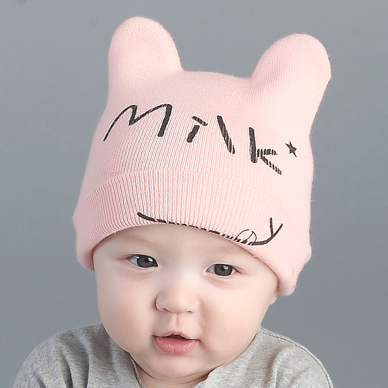 熊朵秋冬款宝宝帽子6-12个月婴儿套头帽男女童韩版可爱毛线护耳帽产品展示图2