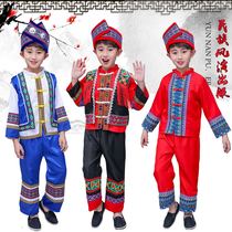 Minority childrens performance clothes boys Miao performance clothes Zhuang dance clothes Dai Hulusi performance costumes