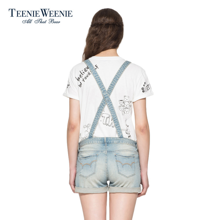 Teenie Weenie小熊2015专柜正品女装水洗牛仔背带裤TTTJ52646K