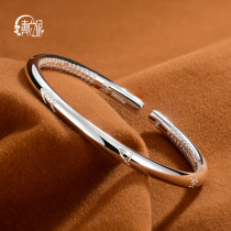 Heart sutra silver bracelet 9999 sterling silver male and female couples open lotus foot silver bracelet to send Mothers Day gift Six-character truth