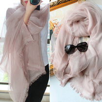 Pink pure wild double-layer silk scarf cotton linen scarf fashion cheongsam shawl sunscreen long scarf women autumn and winter
