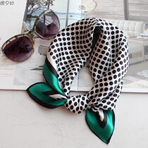 Hipster Green Wave Point 100% Mulberry Silk Small Square Joker Korean Silk Scarf Headscarf Women Autumn and Winter
