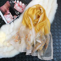 Yellow Joker high-end silk silk scarf mulberry silk scarf warm embroidery gold edge long scarf womens autumn New