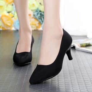 老北京布鞋女鞋工作鞋黑色高跟鞋工装鞋职业鞋夏季春舒适细跟通勤