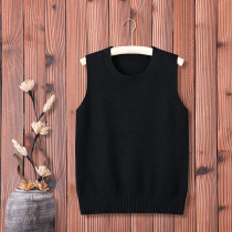 2021 Spring and autumn black knitted waistcoat womens round neck pullover sweater vest sleeveless wool waistcoat outside wearing horse clip