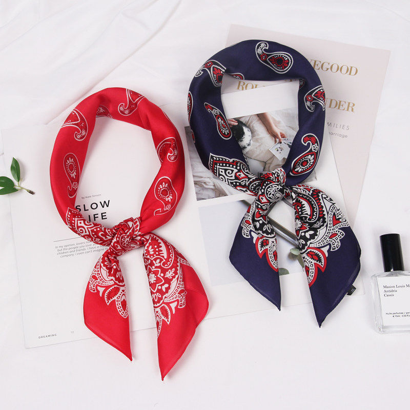 韩版小丝巾女春夏季印花腰果小方巾韩国时尚职业领巾雪纺装饰围巾
