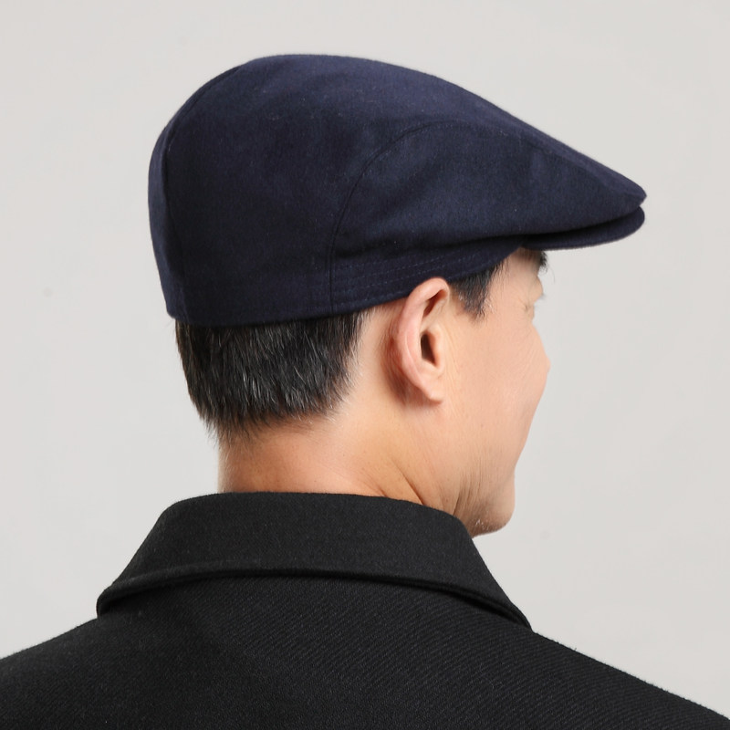 漫步士老人鸭舌帽子男春季薄款前进帽男贝雷帽羊毛呢休闲保暖老头