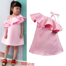 Girls 2018 summer dress girls suspenders dress dress Princess skirt strapless shoulder diagonal shoulder Foreign Trade Childrens skirt